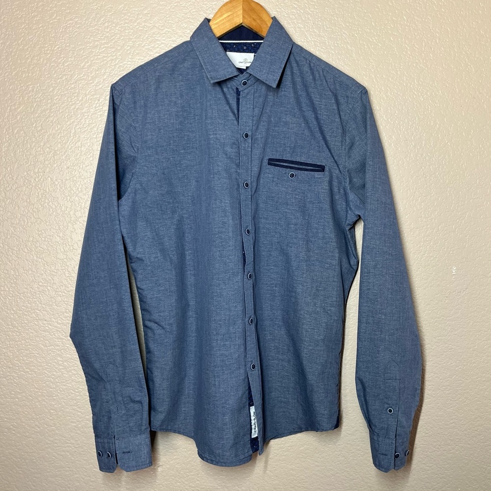 CRAFT+FLOW MENS BLUE LONG SLEEVE DRESS SHIRT